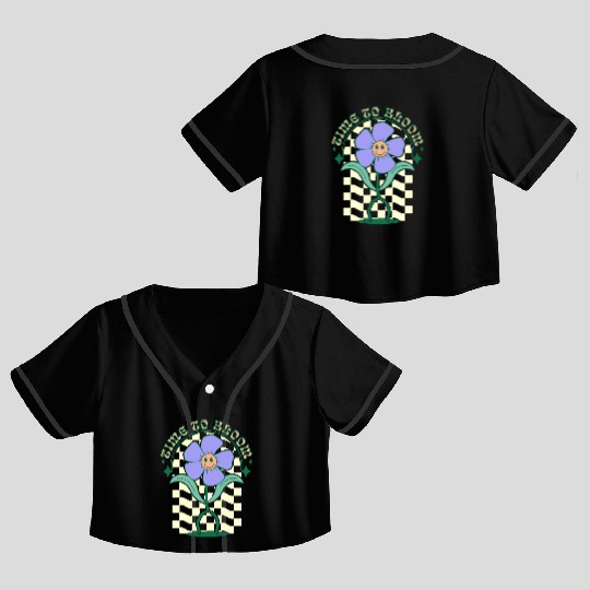 Time to Bloom - Smiling Flower Design Crop Top Baseball Jerseys