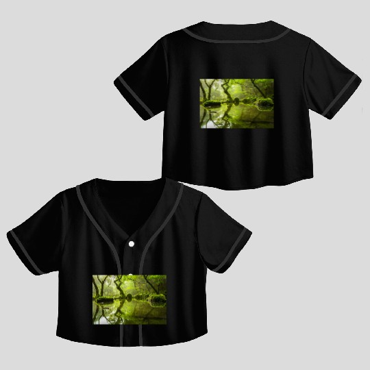 Enchanted Forest Reflections in Tranquil Pond Crop Top Baseball Jerseys