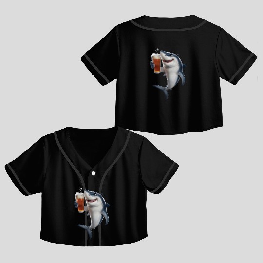 Shark Drinking Beer Realistic Crop Top Baseball Jerseys