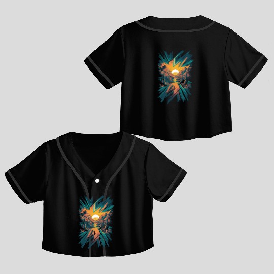 Abstract Geometric Mountain Sunset Landscape Crop Top Baseball Jerseys
