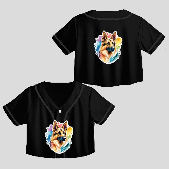 German Shepherd Watercolor Crop Top Baseball Jerseys