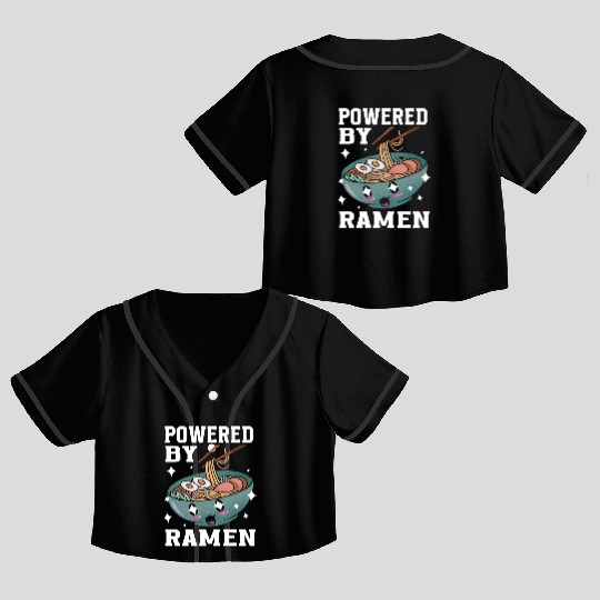 Powered By Ramen Anime Japanese Soup Cup Noodle Crop Top Baseball Jerseys