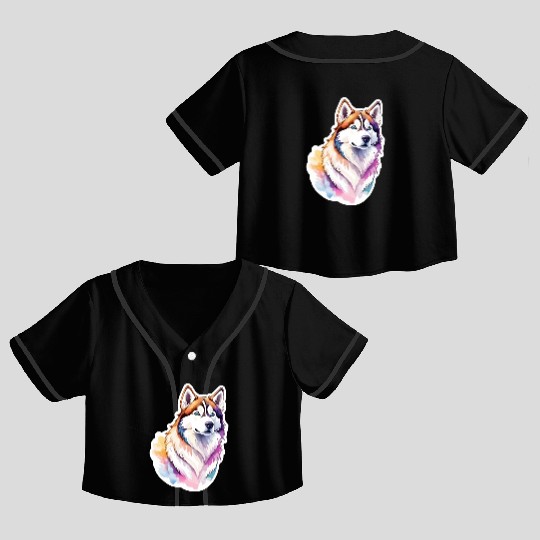 Siberian Husky Watercolor Crop Top Baseball Jerseys