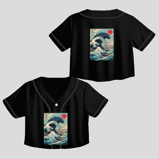 Kaiju Monster Japanese Great Wave Anime Graphic Crop Top Baseball Jerseys