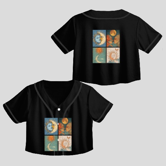 Moon and Sun Tarot Card Designed Look Crop Top Baseball Jerseys