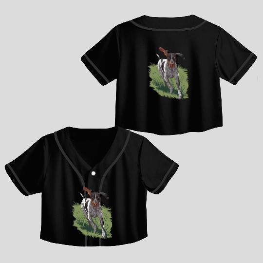 German Shorthaired Pointer Running In Field Crop Top Baseball Jerseys