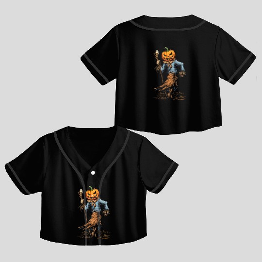 Spooky Halloween Scarecrow Crop Top Baseball Jerseys