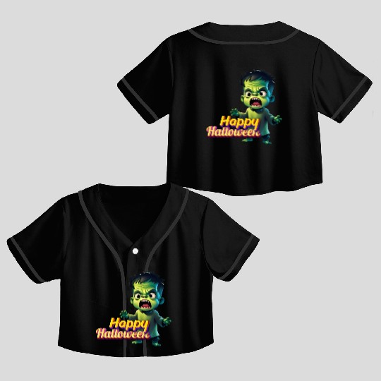 Little Cute Green Zombie Expressing Fear Crop Top Baseball Jerseys
