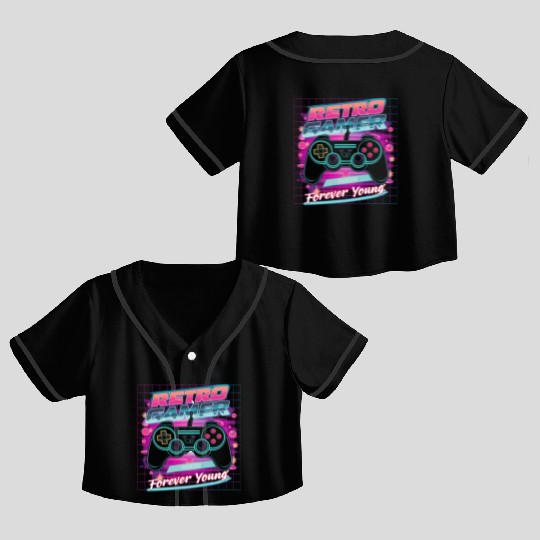 Retro Gamer Forever Young 01 Crop Top Baseball Jerseys
