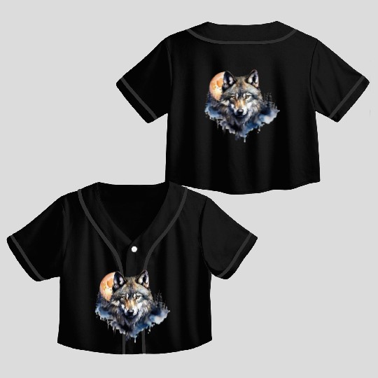 Wolf Portrait Under Full Moon Design Crop Top Baseball Jerseys