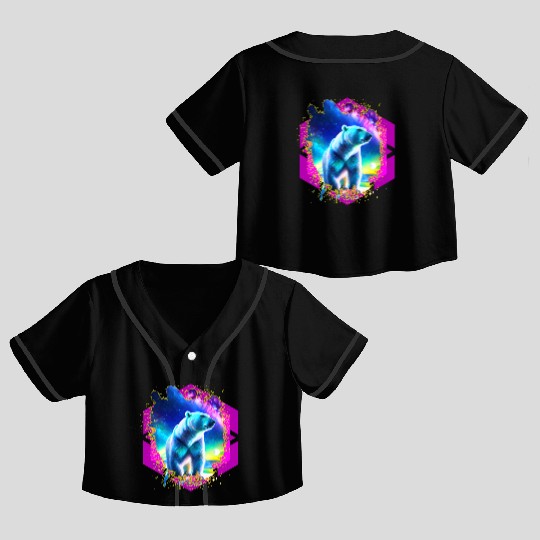 Abstract Stellar Bear Crop Top Baseball Jerseys