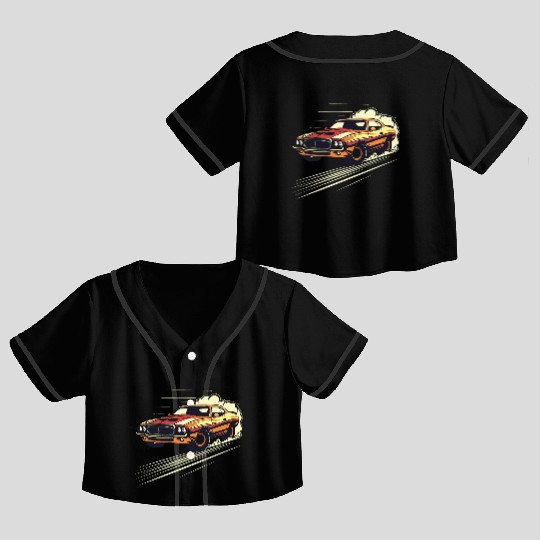 Classic Muscle Car in Action Crop Top Baseball Jerseys
