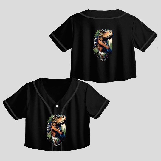 Tyrannosaurus style - Cool Raptor in Jacket Crop Top Baseball Jerseys