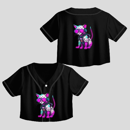 Punk Space Cat with Neon Goggles Crop Top Baseball Jerseys