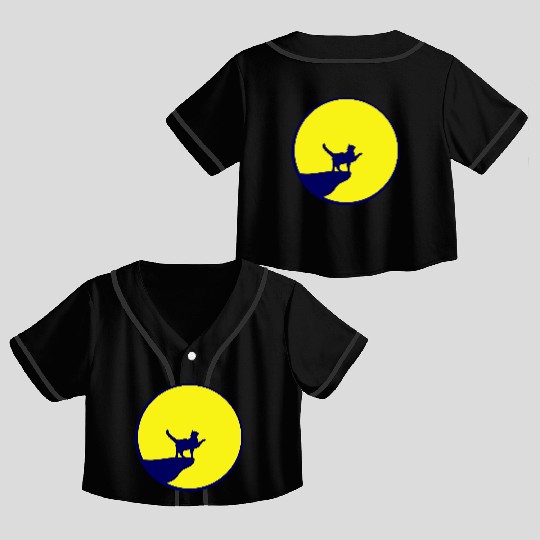 Cat Moon Cliff At Night Werewolf Round Howling Fun Crop Top Baseball Jerseys