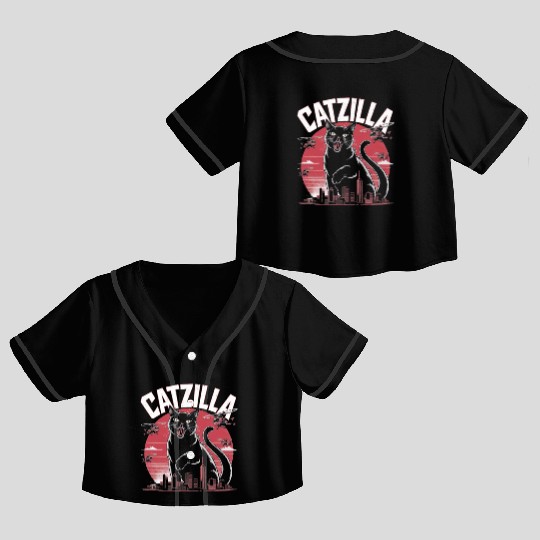 Catzilla Attacks City Design Crop Top Baseball Jerseys