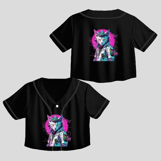 Neon Cyberpunk Warrior Cat Crop Top Baseball Jerseys