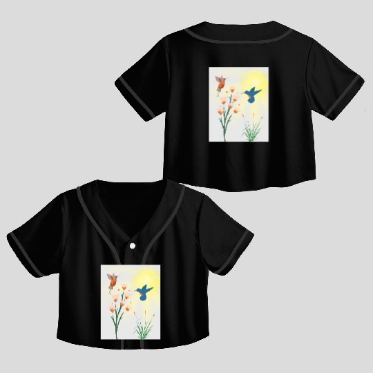 Minimalist Hummingbird and flowers Canvas Print Crop Top Baseball Jerseys
