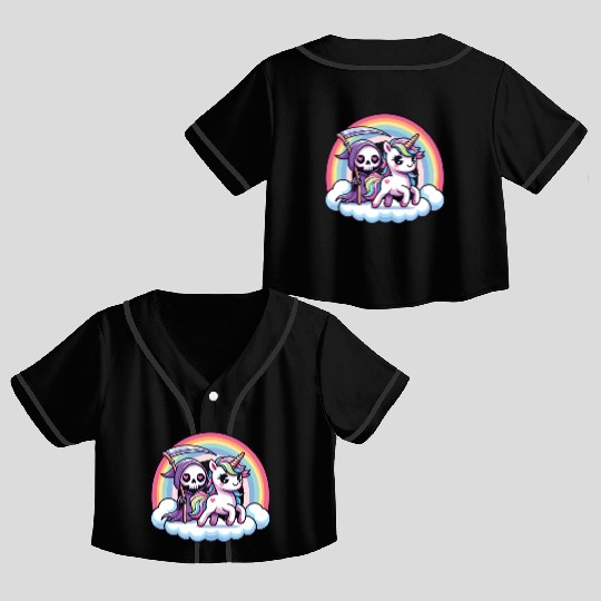 Cute Reaper And Unicorn Rainbow Crop Top Baseball Jerseys