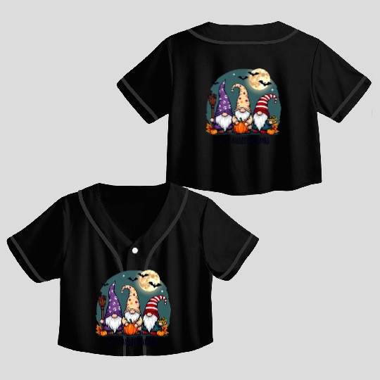 Happy Hallothanksmas Gnomes Celebration with Bats Crop Top Baseball Jerseys