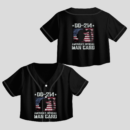 DD-214 America's Official Man Card Veteran Pride Crop Top Baseball Jerseys