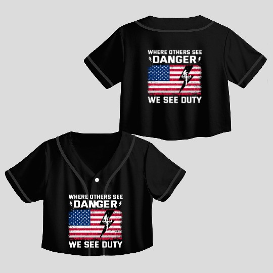 American Flag Lineman Duty Danger Crop Top Baseball Jerseys