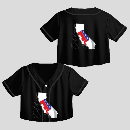 Republican Flag in California State Map CA Crop Top Baseball Jerseys