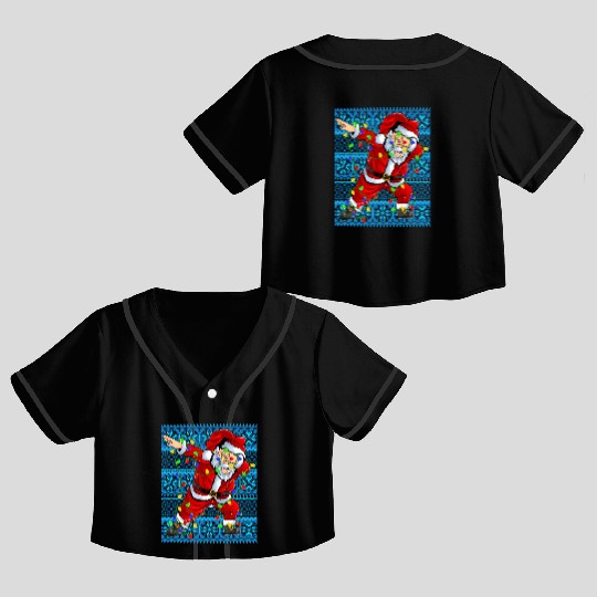 Dabbing Santa Christmas Tree Lights Crop Top Baseball Jerseys