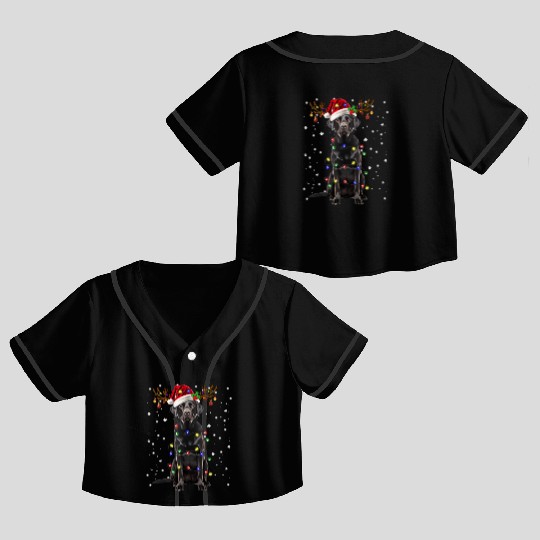 Black Lab Labrador Christmas Tree Light Crop Top Baseball Jerseys