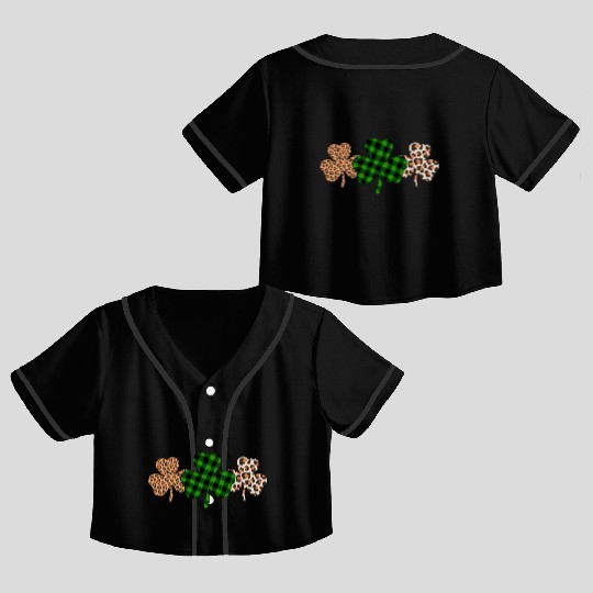 St Patricks Day Lucky Irish Green Plaid Shamrock Crop Top Baseball Jerseys
