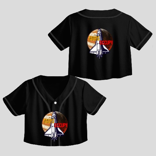 Mars Occupy -Rocket & Planet Space Design Crop Top Baseball Jerseys