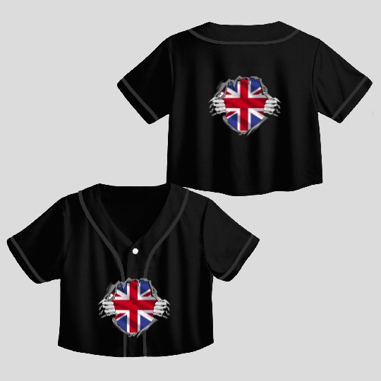 Union Jack Ripped Style UK Pride Crop Top Baseball Jerseys