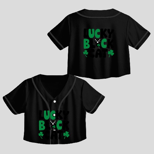 Black Cat Lover Designs Crop Top Baseball Jerseys