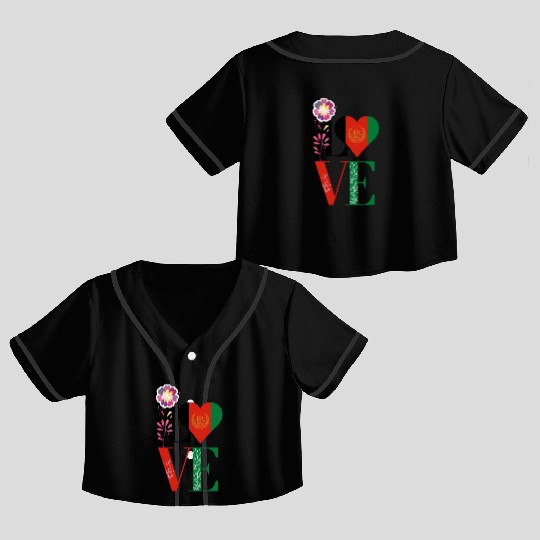 Kabul Store Love Afghanistan Crop Top Baseball Jerseys