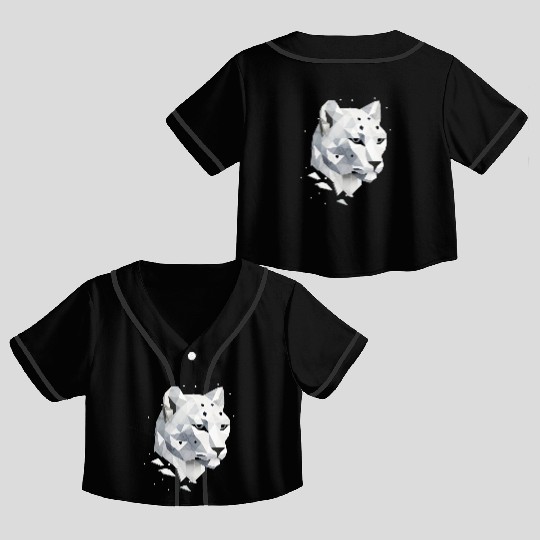 Geometric Snow Leopard - Elegance of the Wild Crop Top Baseball Jerseys