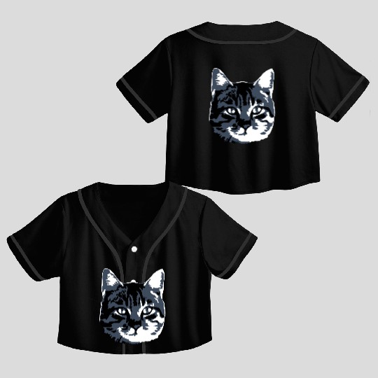 Cat Lover Realistic Pet Face Cute Cool Kitten Head Crop Top Baseball Jerseys