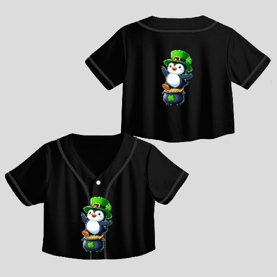 St. Patrick's Day penguin top hat clover Crop Top Baseball Jerseys