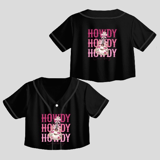 Howdy Howdy Cowboy Pink Guitar Crop Top Baseball Jerseys