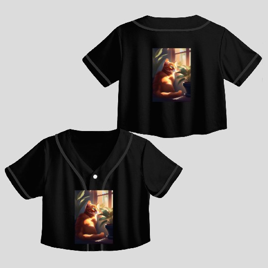 Cat painting red black cat Crop Top Baseball Jerseys