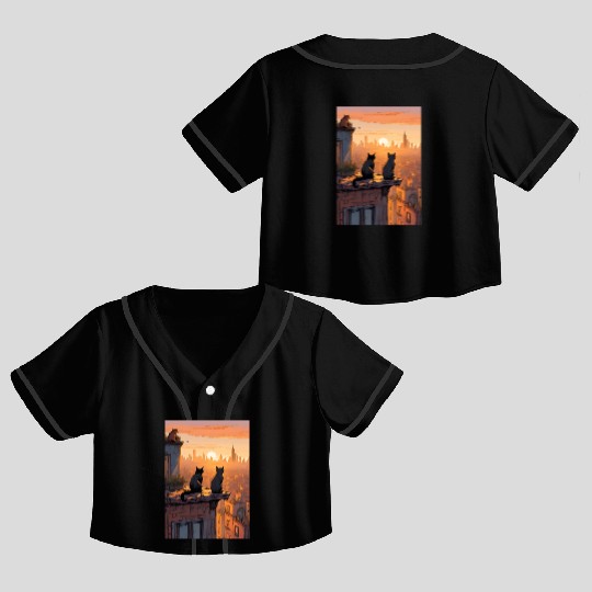 Cat painting red black cat Crop Top Baseball Jerseys