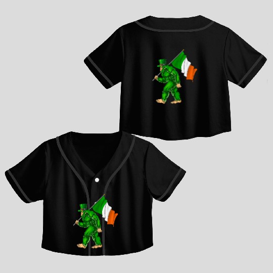 St. Patrick's Day Bigfoot Ireland Flag Crop Top Baseball Jerseys