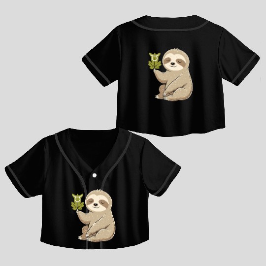 Taurus Zodiac Sloth with Leaf Symbol Serenity Crop Top Baseball Jerseys