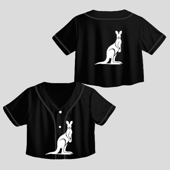 Wild Animal Silhouette With Typical Kangaroo Pose Crop Top Baseball Jerseys