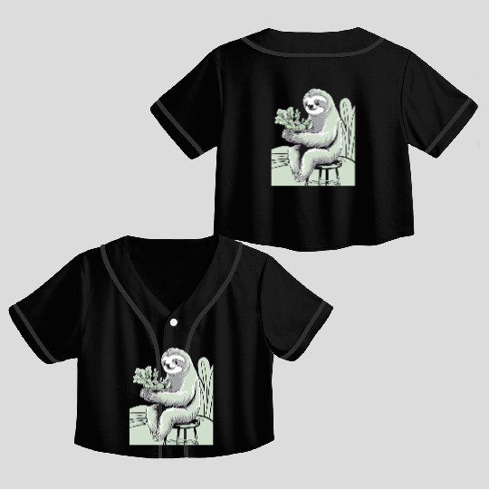 Cute Sloth Hugging Plants Vegan Vegetarian Crop Top Baseball Jerseys