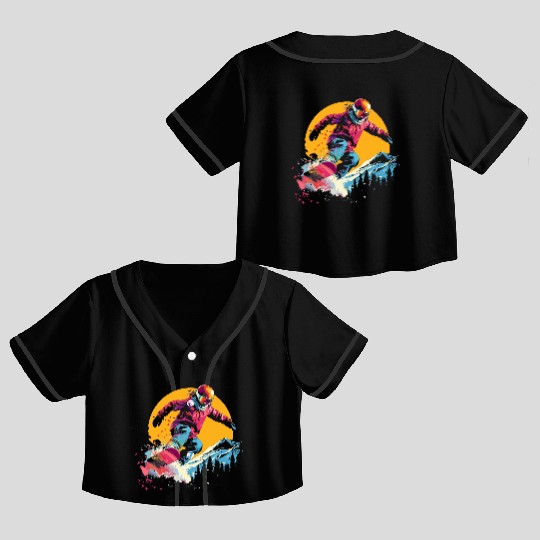 Snowboarder Synthwave Crop Top Baseball Jerseys