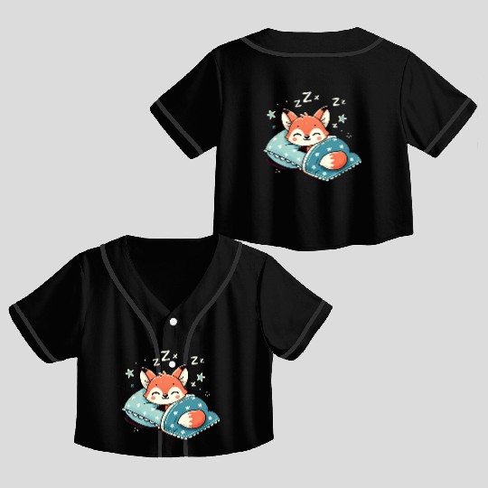 Fox Sleeping In Bed At Night Time Crop Top Baseball Jerseys