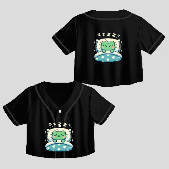 Frog Sleeping In Bed At Night Time Crop Top Baseball Jerseys