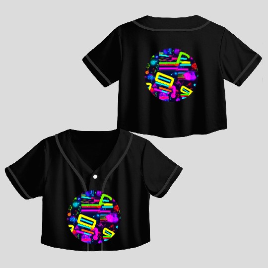 neon party vintage 80s Crop Top Baseball Jerseys