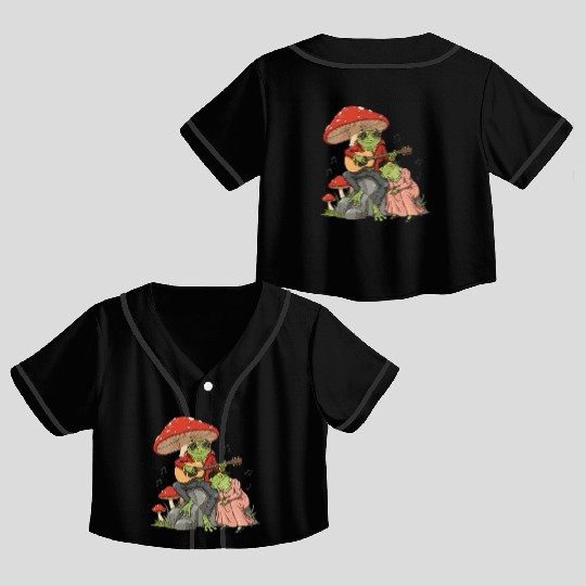Frog couple with guitar on transparent background Crop Top Baseball Jerseys