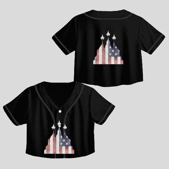 Patriotic Flyby F-22 Raptor Crop Top Baseball Jerseys